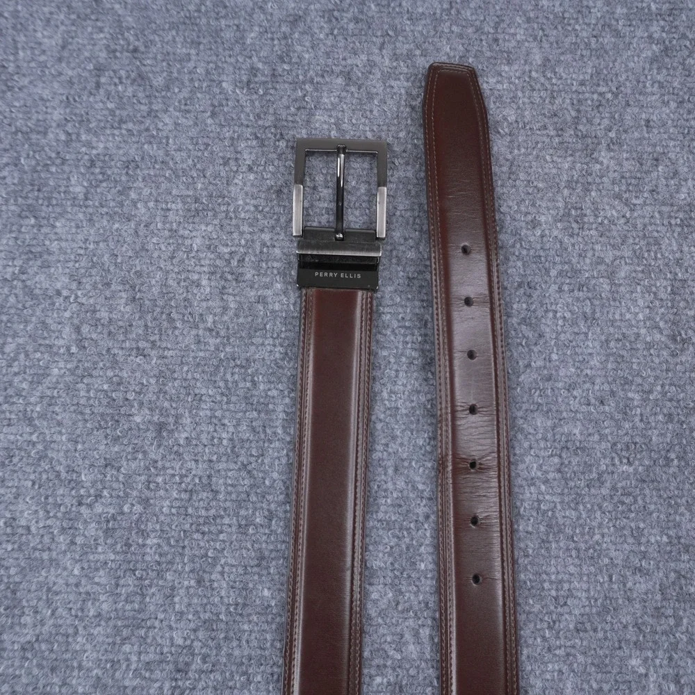 Perry Ellis Reversible Belt Mens 36 Brown Black Bonded Leather Swivel Buckle